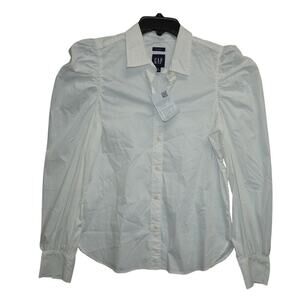 GAP Women’s S White Puff Shoulder Slim Fit Button-Up Shirt Long Sleeve NWT
